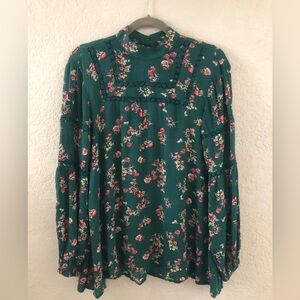 BONGO Floral Pintuck Mock-Neck Blouse- Large